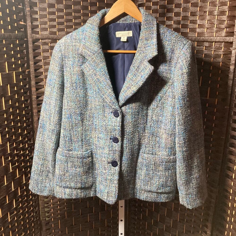 Appleseed SIZE 18P Light and Dark Blue with White Wool Tweed Blazer. Pre-Owned